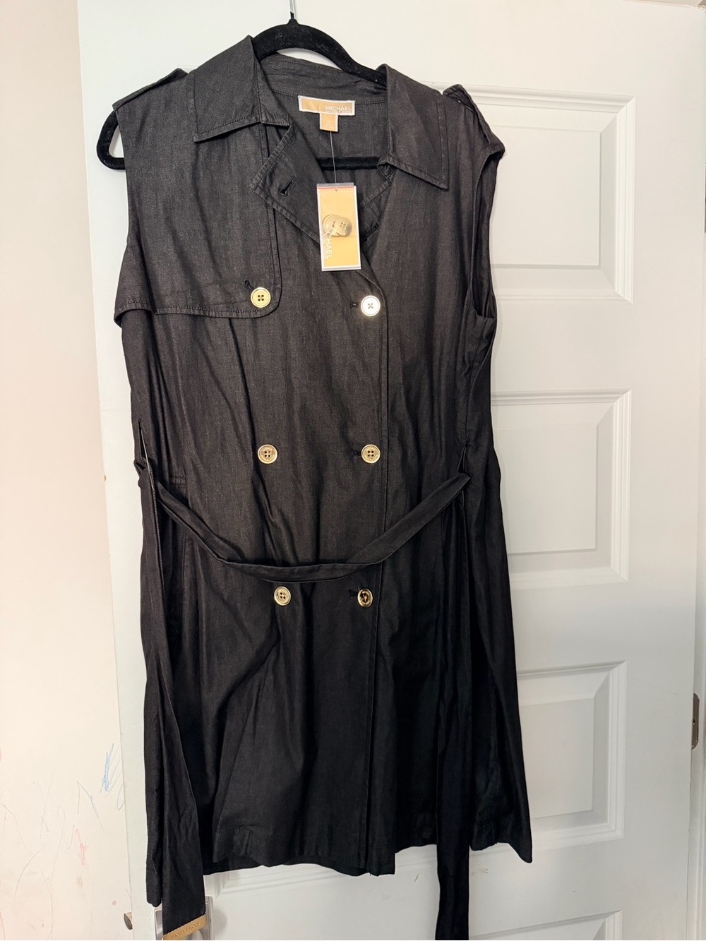 Michael Kors Black Sleeveless Double-Breasted Midi Trench Dress